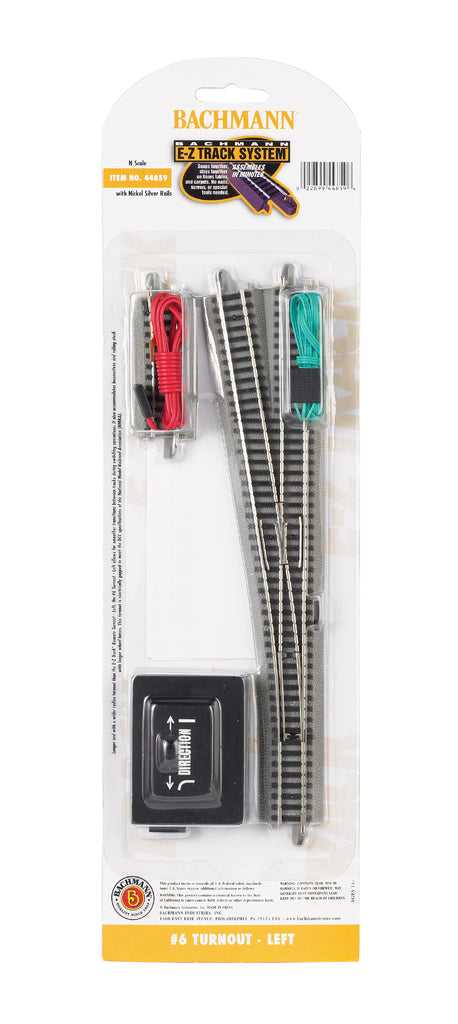 Bachmann 44859 N Nickel Silver #6 E-Z Track Left-Hand Switch Turnout