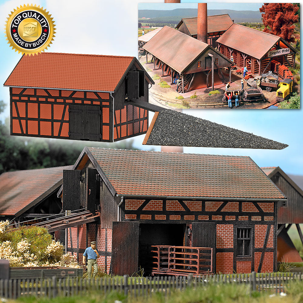 Busch 1552 Brickyard Molding/Press Shed w/Ramp - Kit (Laser-Cut Wood & Card)