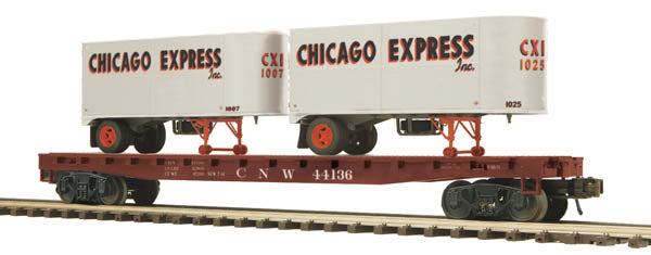 MTH 20-98881 O CNW Flatcar with 2 PUP Trailers