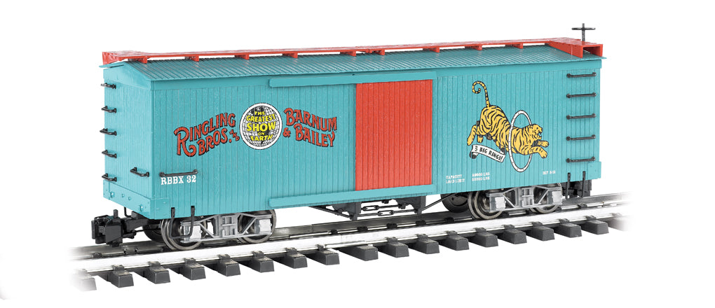 Bachmann 92715 G Scale Ringling Bros. Tiger Boxcar #32 w/Metal Wheels