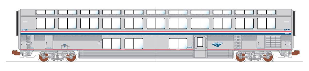 Kato 35-6063 HO Amtrak Superliner I Phase IVb Lounge Car #33019