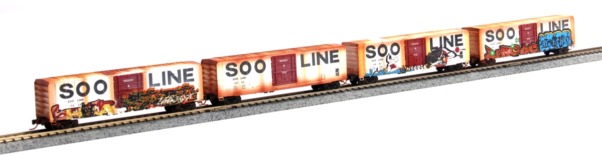Micro-Trains 99305130 N Soo Line Weathered 50' Boxcar Runner Pack (Set of 4)
