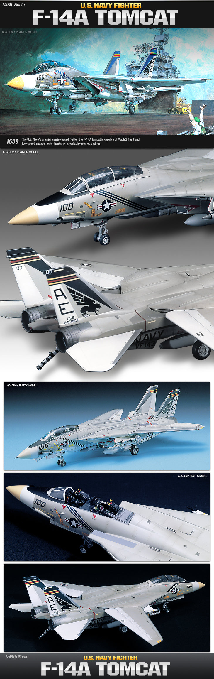 Academy 12253 1:48 F-14A Tomcat US Navy Fighter Airplane Kit