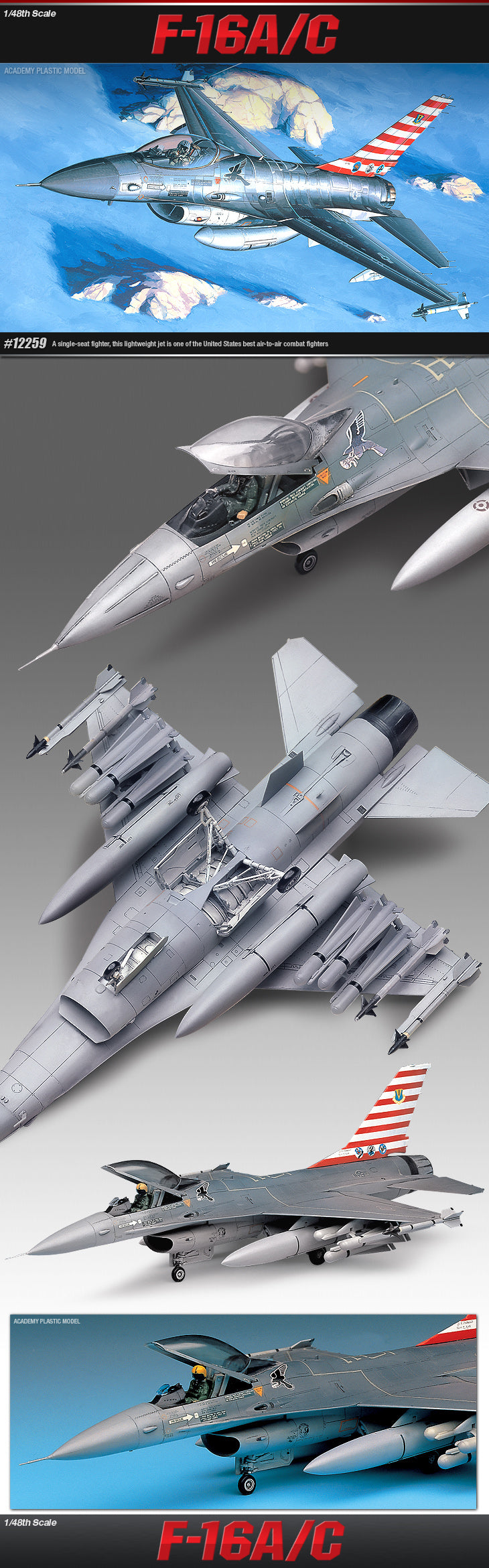 Academy 12259 1:48 Scale US F16A/C Falcon Fighter Military Aircraft Plane Kit