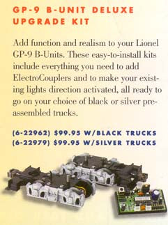 Lionel 6-22979 O GP-9 B Unit Deluxe Upgrade Kit with Silver Trucks