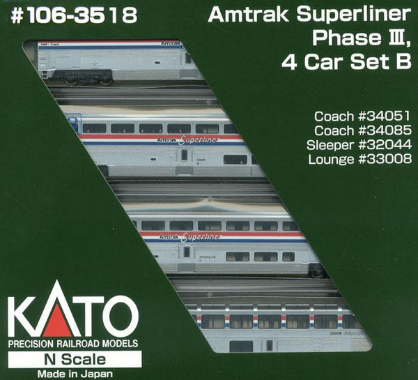 Kato 106-3518 N Amtrak Phase III Superliner Set B (Pack of 4) – Trainz