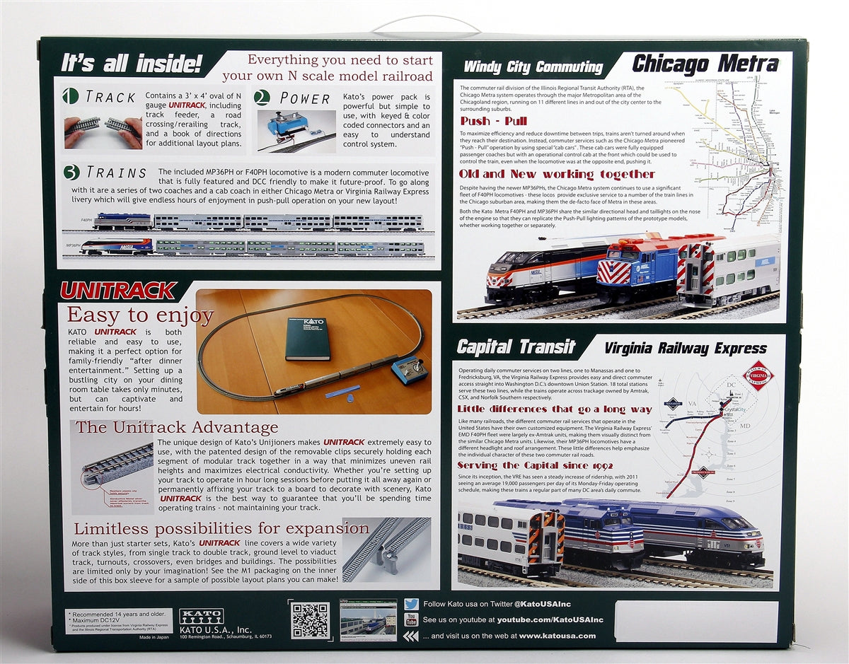 Kato 106-0031 Chicago Metra MP36PK N Gauge Diesel Electric Starter Train Set