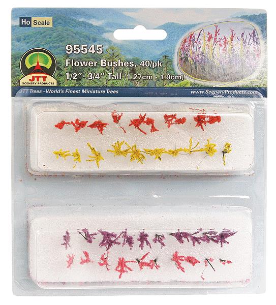 JTT Scenery Products 95545 HO 1/2" - 3/4" Assorted Flower Bushes (Pack of 40)