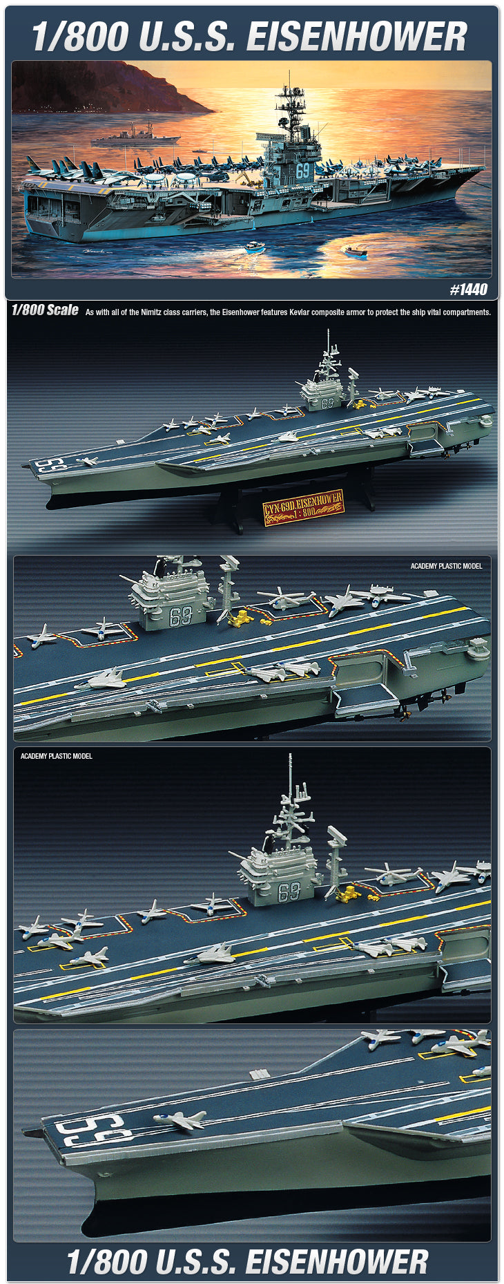 Academy 14212 1:800 Scale USS Eisenhower CVN69 Atomic Aircraft Carrier Kit