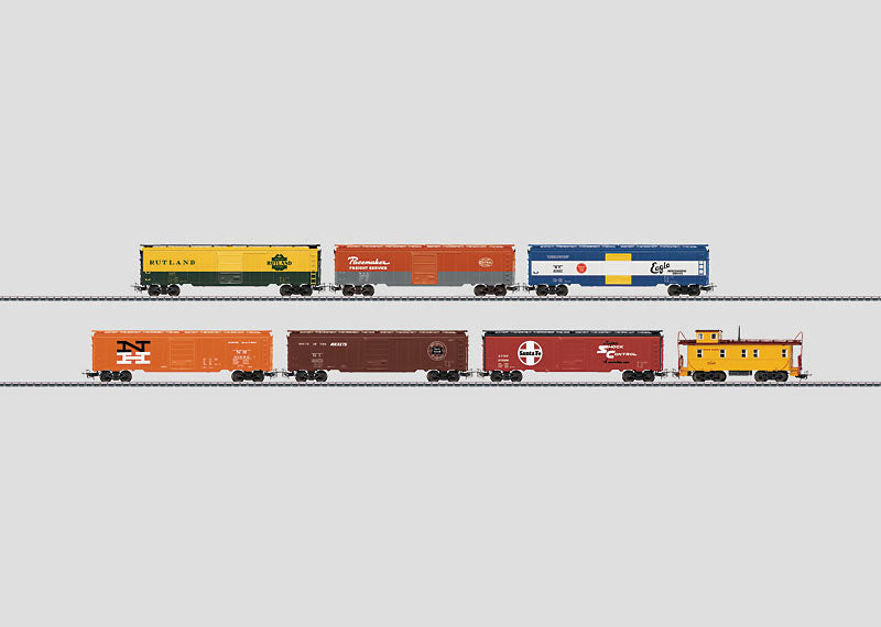 Marklin 47760 HO Tinplate 6-Boxcar, 1-Caboose Set - 3-Rail - Ready to Run