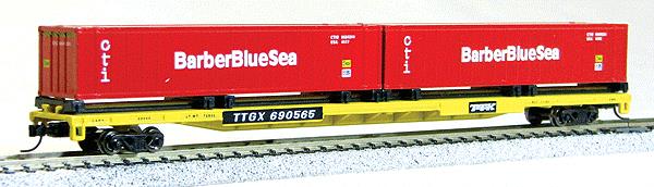 Con-Cor 14882 N TTX 89' Flatcar with 2 Barber Blue Sea Containers