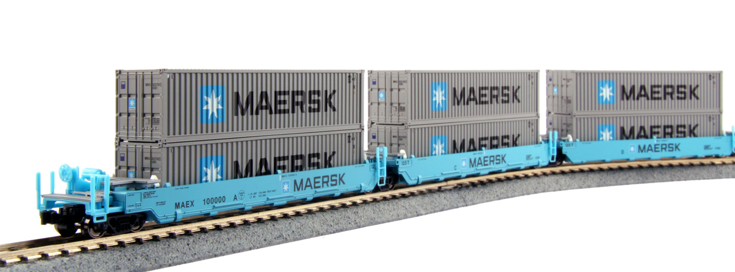 Kato 106-6157 N Gunderson Maxi-I 5 Unit Double Stack Well Car w/40' Containers