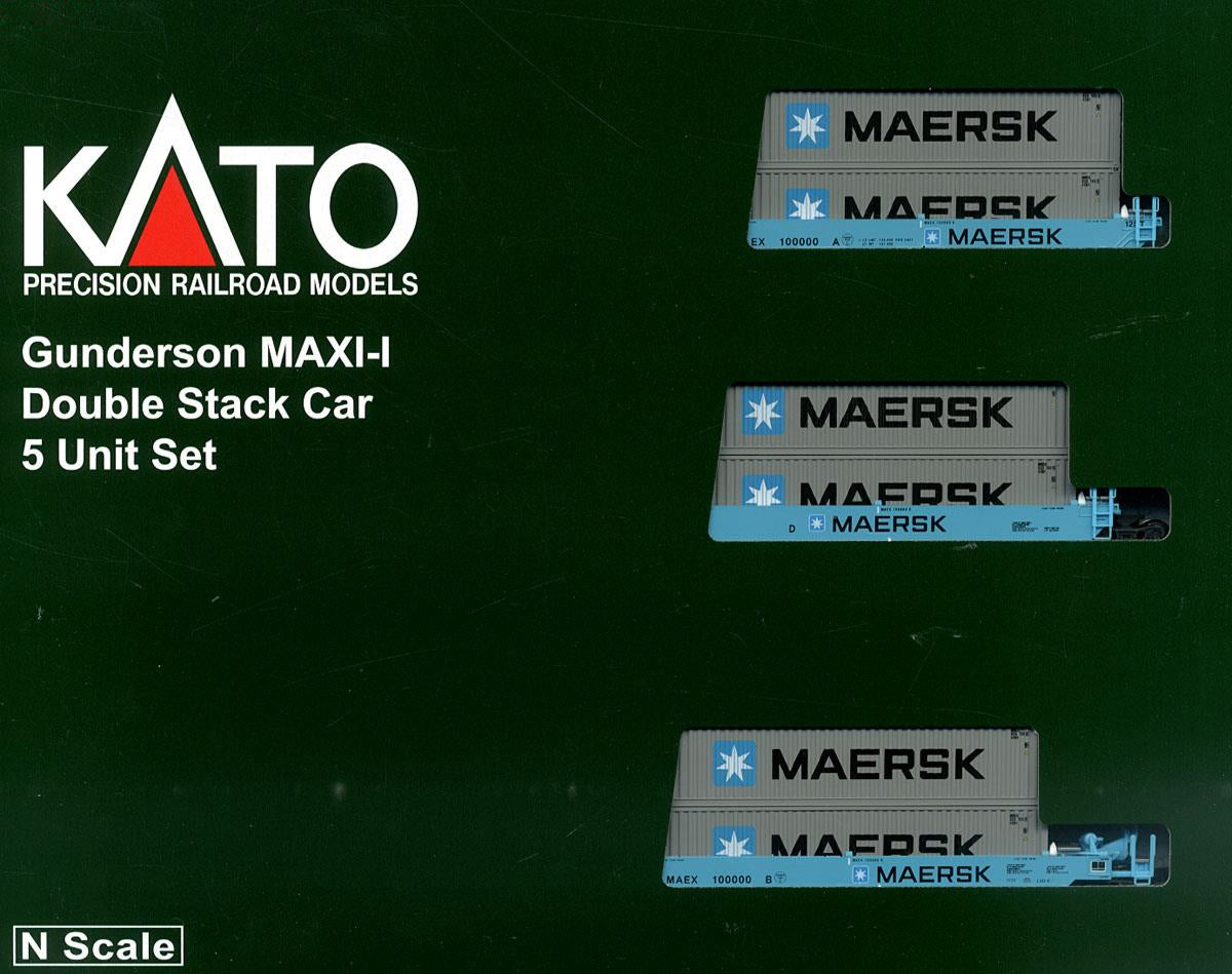 Kato 106-6157 N Gunderson Maxi-I 5 Unit Double Stack Well Car w/40' Containers