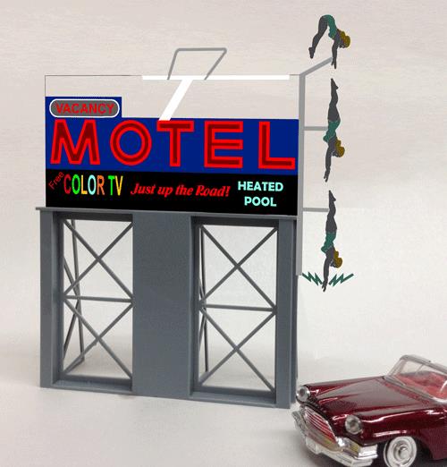 Miller Engineering 881651 HO/O Motel Animated Neon Billboard Large