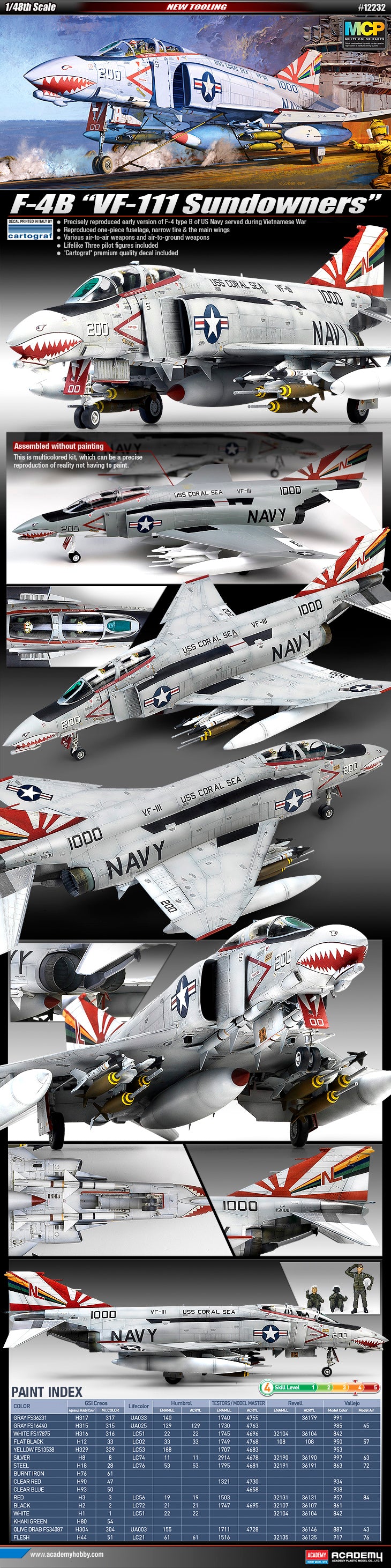 Academy 12232 1:48 F-4B VF-111 Sundowner Military Aircraft Plane Model Kit