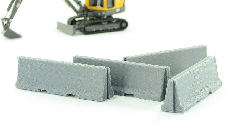 3D to Scale 50-100-GY 1:50 Traffic / Jersey Barriers (Pack of 4)