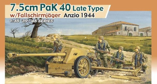 Dragon 6250 1:35 7.5cm Pak 40 Late Prod w/Fallschirmjager Plastic Model Kit