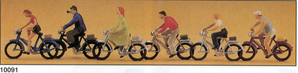 Preiser 10091 HO Men and Women on Bikes Figures (Set of 6)