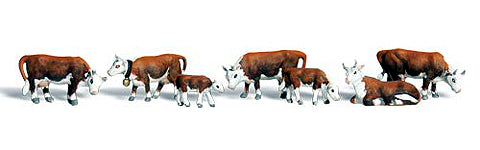 Woodland Scenics A1843 HO Scenic Accents Hereford Cows Figures (Set of 7)