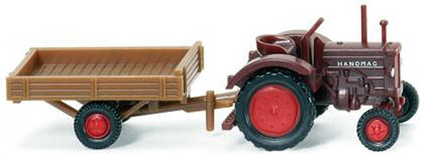 Wiking 095302 1:160 N Hanomag R 16 Wine Red Tractor with Brown Trailer
