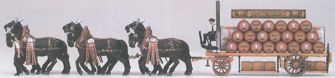 Preiser 30438 HO German Beer Wagon Drawn by Horses Plastic Model Kit (Box of 8)