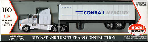 Model Power 18006 1:87 Die Cast Conrail T600 Long Haul w/Box Trailer