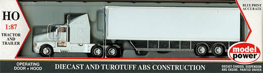 Model Power 21001 1:87 Long Haul Tractor w/Racing Trailer White