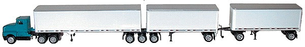 Herpa 6263 HO Kenworth T-600 40' Smooth Tractor Trailer W/Two 27' Trailers