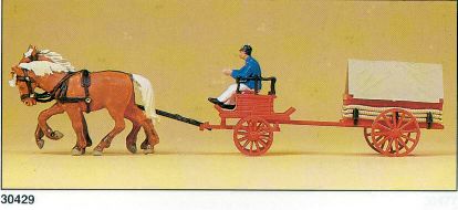 Preiser 30429 HO Horse Drawn 1900 Coal Tender Fire Wagon with Driver Figure
