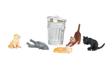 Bachmann 33157 O Scale Cats Figures & Garbage Can (Set of 6)