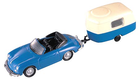 Model Power 19690 HO 1:87 Minis Blue & Cream Porsche 356B W/Camper Trailer