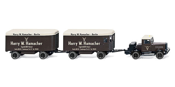 Wiking 0851 01 HO Harry W. Hamacher Truck Hanomag ST 100 W/2 Furniture Trailers