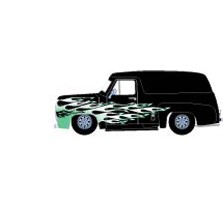 Athearn 90275 1:50 1955 Ford F-100 Panel Truck, Black/Flames