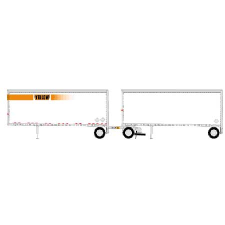 Athearn 91043 HO Yellow Two 28' Wedge Trailers & Dolly (Pack of 2)
