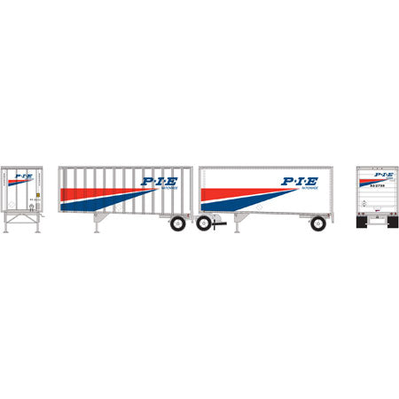 Athearn 91044 HO Ready to Roll P-I-E Two 28' Wedge Trailers & Dolly (Set of 2)