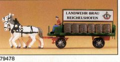 Preiser 79478 N Brewery Beer Wagon With Driver, Horses & Accessories