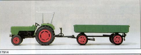 Preiser 17914 HO DEUTZ D 6206 Farm Tractor with Trailer