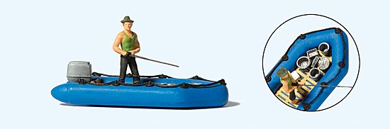 Preiser 10687 HO Blue Dinghy with Fisherman Figure