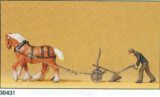 Preiser 30431 HO Farmers w/Plough & Horses Figures (Set of 4)