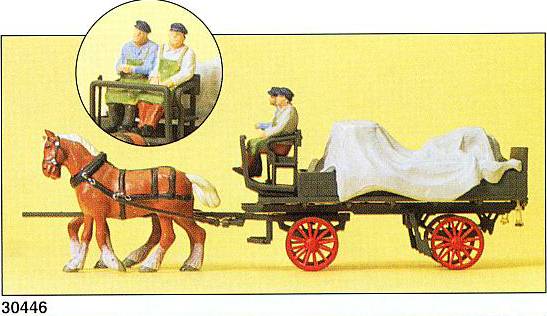 Preiser 30446 HO Horse Drawn Wagon with Tarpaulin, Figures & Horses