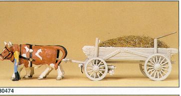 Preiser 474 HO Manure Wagon with Farmer & Cows Figure