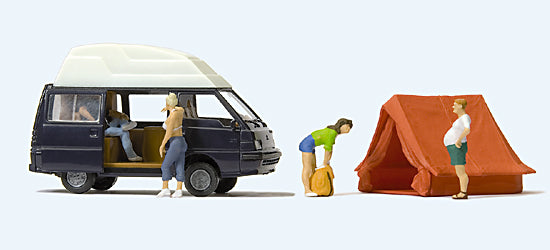 Preiser 33258 HO Mitsubishi L 300 Camper Van with Tent & Figures