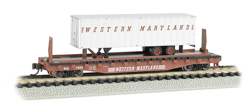 Bachmann 16756 N Western Maryland 52' Flat Car #7020 w/ WM 35' Trailer