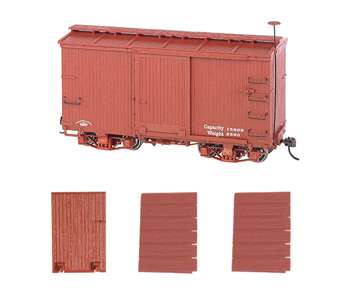 Bachmann 26551 On30 Data Only 18' Wood Boxcar w/Murphy Roof Oxide Red (2)