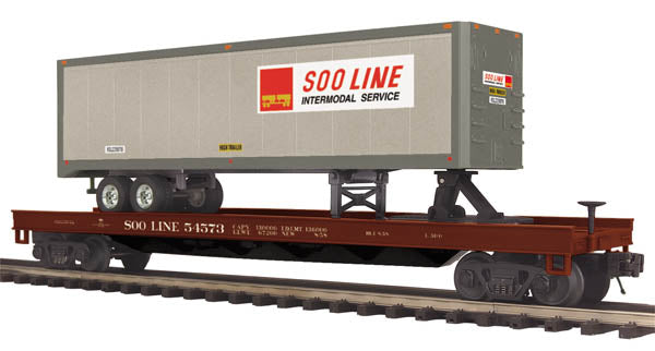 MTH 20-98939 O SOO Line Flat Car w/ 40' Trailer #54573