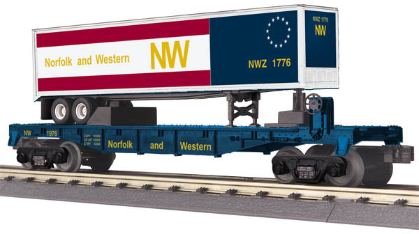 MTH 30-76492 O Norfolk & Western Flat Car w/ Trailer