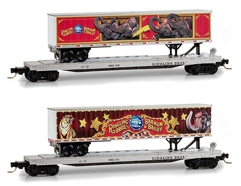 Micro-Trains 06400110 N RBBX 50' Fishbelly Flatcars with Trailer Load 2-Pack