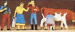 Preiser 10044 HO Farm Workers Figures with Cow (Set of 5)