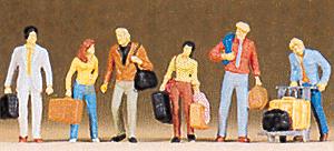 Preiser 10115 HO Walking Travelers Figures With Luggage Trolley (Set of 6)