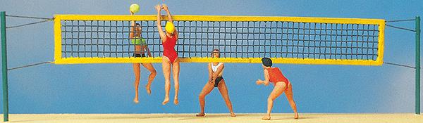 Preiser 10528 HO Beach Volleyball Players Figures with Net & Balls (Set of 4)